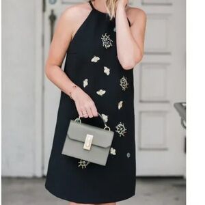 Victoria Beckham Embroidered Jeweled Bug Black Mini Dress. Size 6.